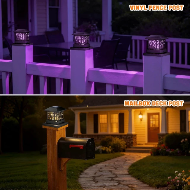 Alt view image 7 of 7 - Solar Post Cap Lights with Crackle Glass Bulb & 4 Modes, Waterproof Fence Light for 4x4 6x6 Wooden Posts, 8 Pack