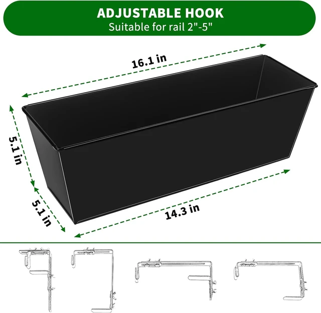 Alt view image 2 of 7 - 16-Inch Deck Railing Planter Boxes with Adjustable Brackets (4PCS)