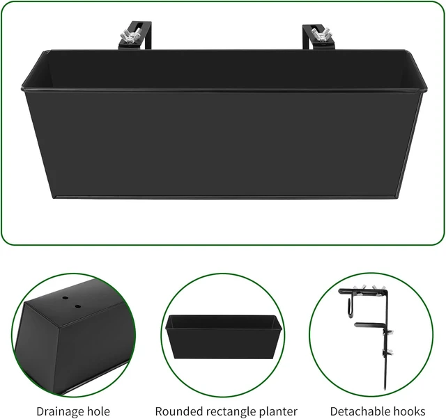 Alt view image 5 of 7 - 16-Inch Deck Railing Planter Boxes with Adjustable Brackets (4PCS)