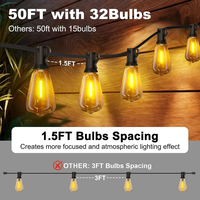 Alt view image 2 of 7 - 50FT Solar String Lights with 32 Bulbs, 1.5FT Spacing, 10 Hours, Remote