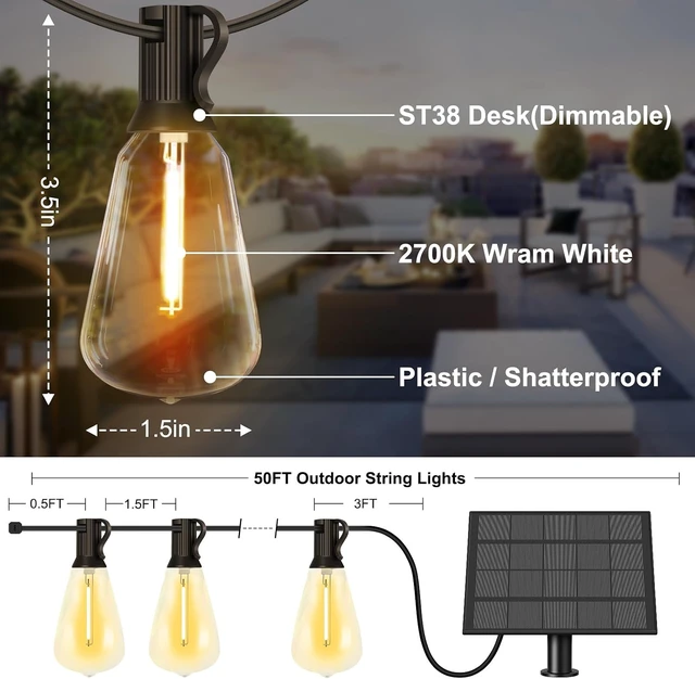 Alt view image 7 of 7 - 50FT Solar String Lights with 32 Bulbs, 1.5FT Spacing, 10 Hours, Remote