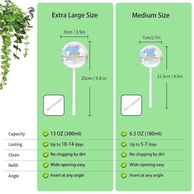 Alt view image 5 of 7 - 13oz Large Glass Self-Watering Globes Automatic Plant Waterer, Up to 2 Weeks
