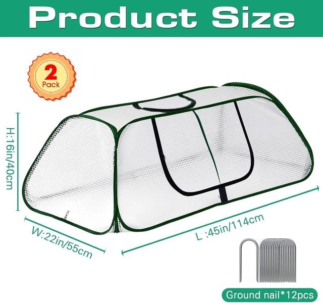 Alt view image 2 of 7 - Garden Greenhouse with Roll-Up Zipper Door, Thicker PE Cover for Vegetables & Fruits, 45" L x 22" W x 16" H, 2 Pack
