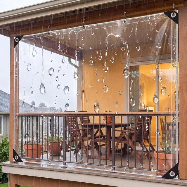 Alt view image 2 of 7 - 8' x 10' Clear Waterproof Vinyl Tarp Curtain, 0.35mm Wind-Proof Anti-Tear PVC Cover with Grommets for Patio, Pergola & Canopy