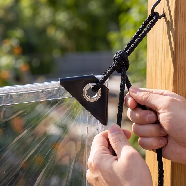 Alt view image 4 of 7 - 8' x 10' Clear Waterproof Vinyl Tarp Curtain, 0.35mm Wind-Proof Anti-Tear PVC Cover with Grommets for Patio, Pergola & Canopy