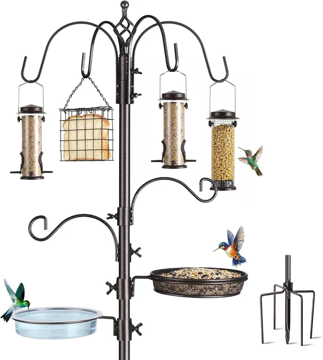 Main image of 94-Inch 6-Hook Metal Bird Feeding Station Kit Feeder Pole