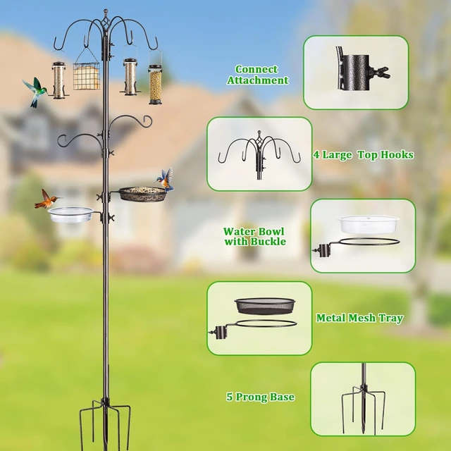 Alt view image 3 of 6 - 94-Inch 6-Hook Metal Bird Feeding Station Kit Feeder Pole
