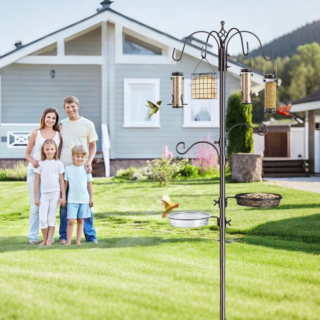 Alt view image 6 of 6 - 94-Inch 6-Hook Metal Bird Feeding Station Kit Feeder Pole