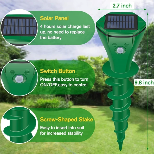 Alt view image 3 of 7 - Green Ultrasonic Mole Repellent for Lawn, Garden & Yard, 4 Pack