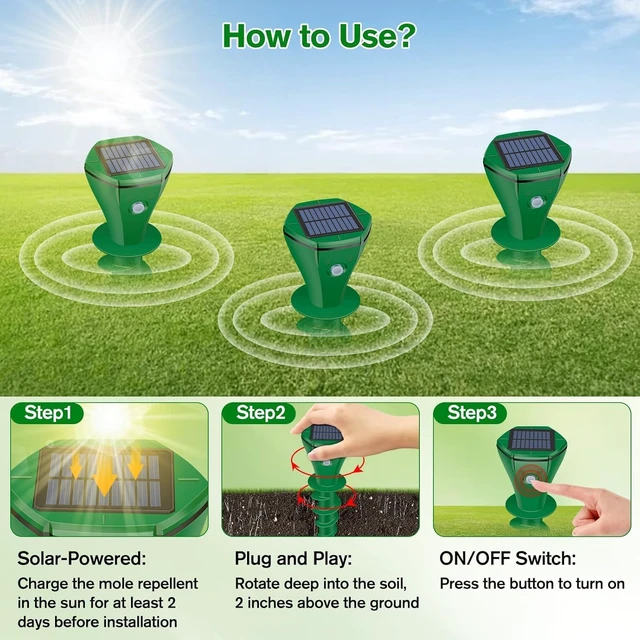 Alt view image 5 of 7 - Green Ultrasonic Mole Repellent for Lawn, Garden & Yard, 4 Pack