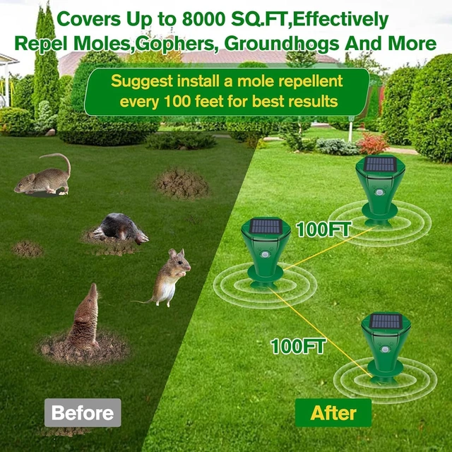 Alt view image 6 of 7 - Green Ultrasonic Mole Repellent for Lawn, Garden & Yard, 4 Pack