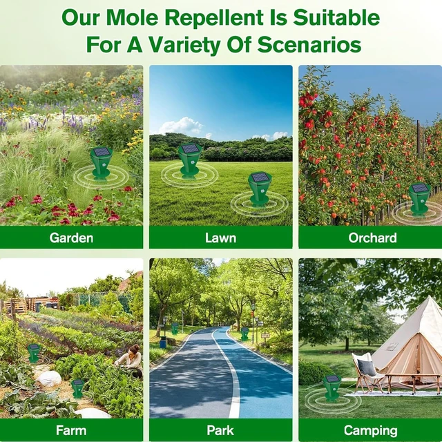Alt view image 7 of 7 - Green Ultrasonic Mole Repellent for Lawn, Garden & Yard, 4 Pack