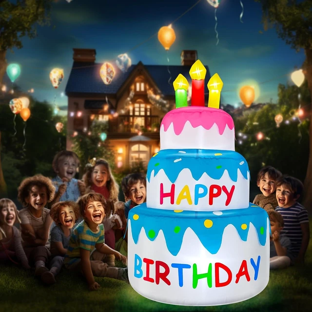 Alt view image 2 of 6 - 4 Ft Inflatable Happy Birthday Cake with Candles & 6 LED Lights, Outdoor Lighted Blow-Up Party Décor for Home, Garden & Lawn