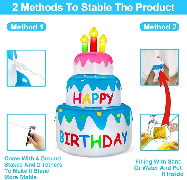 Alt view image 5 of 6 - 4 Ft Inflatable Happy Birthday Cake with Candles & 6 LED Lights, Outdoor Lighted Blow-Up Party Décor for Home, Garden & Lawn