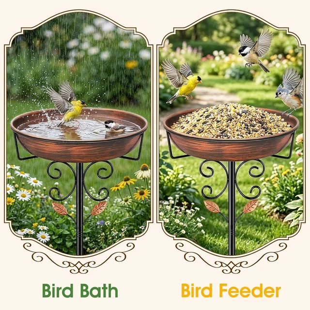 Alt view image 6 of 7 - 36.3" Tall Freestanding Metal Bird Bath & Feeder for Outside