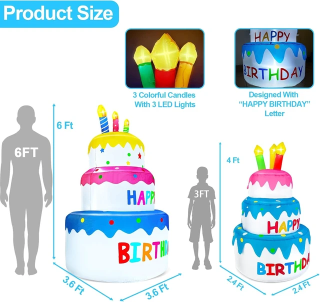 Alt view image 4 of 6 - 4 Ft Inflatable Happy Birthday Cake with Candles & 6 LED Lights, Outdoor Lighted Blow-Up Party Décor for Home, Garden & Lawn
