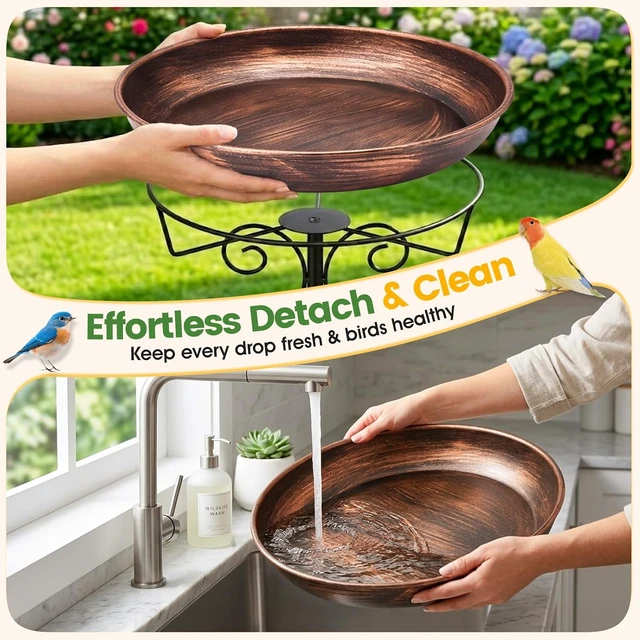 Alt view image 7 of 7 - 36.3" Tall Freestanding Metal Bird Bath & Feeder for Outside