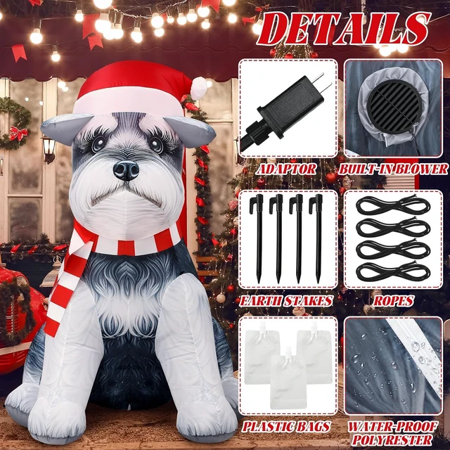 Alt view image 3 of 6 - 5 ft Schnauzer Christmas Inflatable Outdoor Decor with LED Lights
