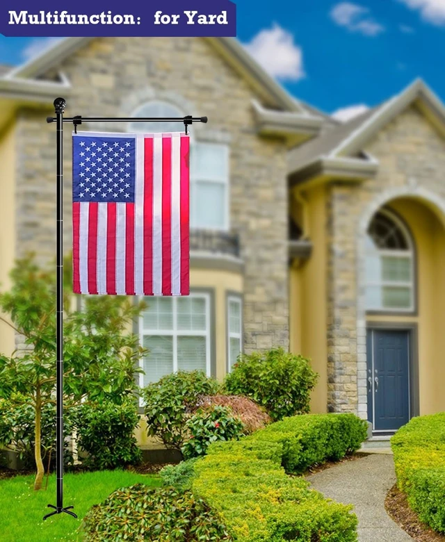 Alt view image 3 of 7 - 10FT Garden Flag Stand Pole for 3x5 Flags with 5-Spike Base