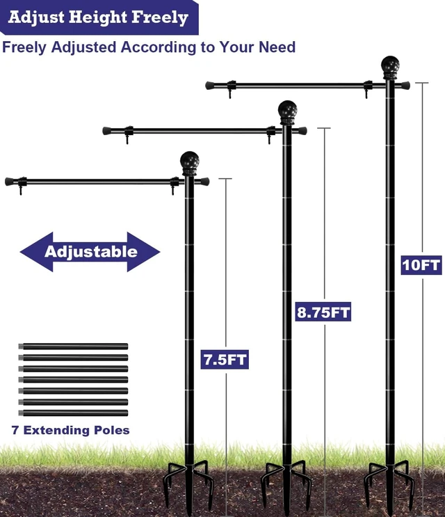 Alt view image 6 of 7 - 10FT Garden Flag Stand Pole for 3x5 Flags with 5-Spike Base