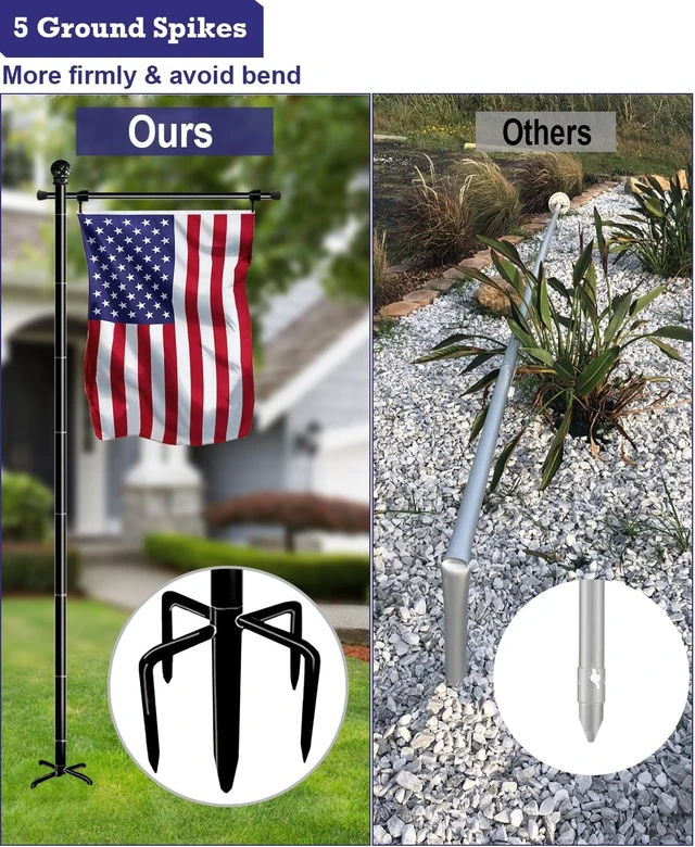 Alt view image 7 of 7 - 10FT Garden Flag Stand Pole for 3x5 Flags with 5-Spike Base