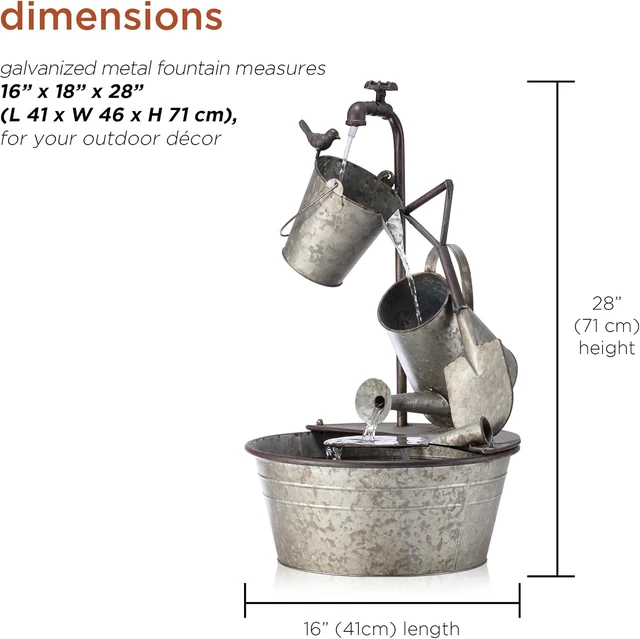 Alt view image 3 of 7 - YHL106 3-Tiered Metal Garden Tools Water Fountain, 28" Outdoor Floor Faucet Waterfall, Gray