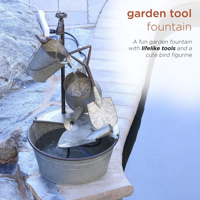 Alt view image 4 of 7 - YHL106 3-Tiered Metal Garden Tools Water Fountain, 28" Outdoor Floor Faucet Waterfall, Gray