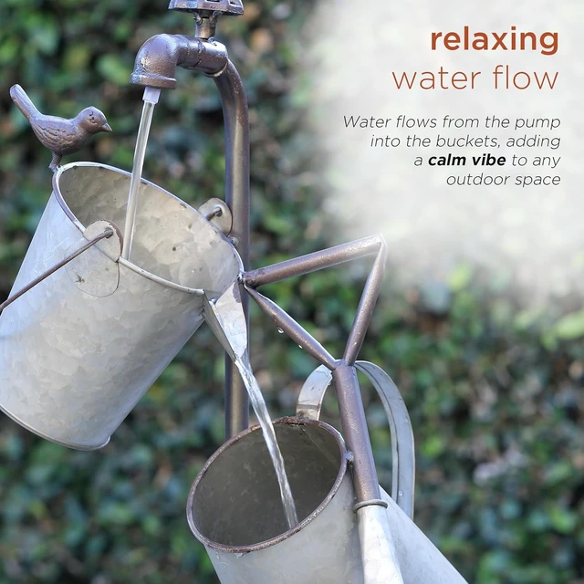 Alt view image 5 of 7 - YHL106 3-Tiered Metal Garden Tools Water Fountain, 28" Outdoor Floor Faucet Waterfall, Gray