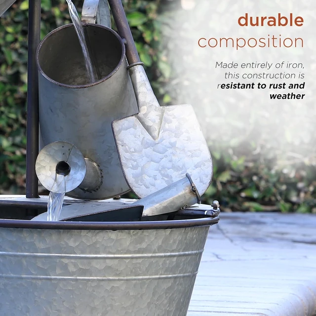 Alt view image 7 of 7 - YHL106 3-Tiered Metal Garden Tools Water Fountain, 28" Outdoor Floor Faucet Waterfall, Gray