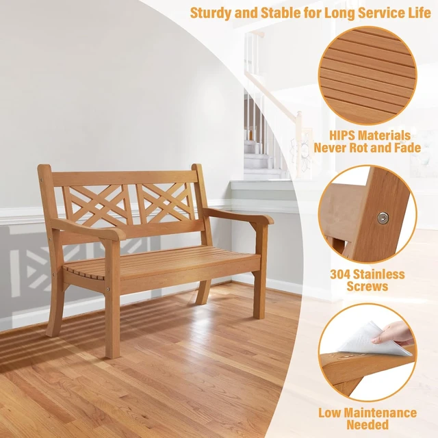 Alt view image 4 of 7 - 2-Person 49" All-Weather Poly Lumber Outdoor Garden Bench (Teak)