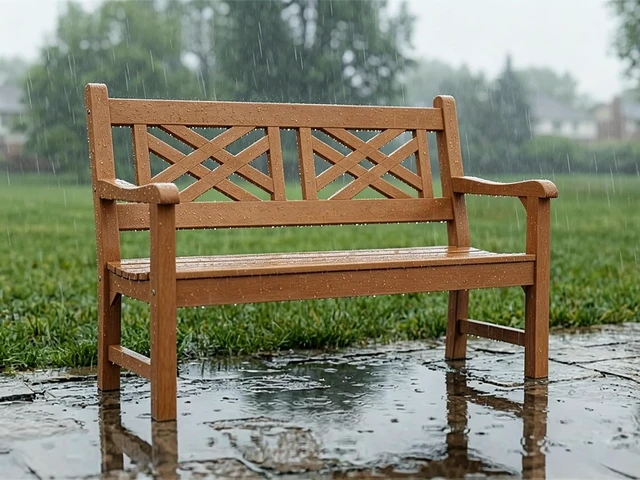 Alt view image 6 of 7 - 2-Person 49" All-Weather Poly Lumber Outdoor Garden Bench (Teak)