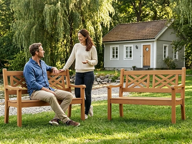 Alt view image 7 of 7 - 2-Person 49" All-Weather Poly Lumber Outdoor Garden Bench (Teak)