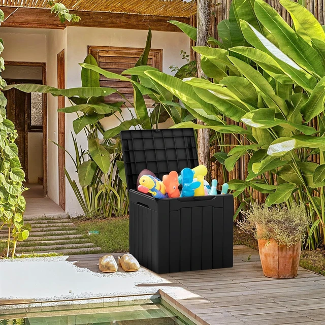 Alt view image 2 of 5 - 31 Gallon All-Weather Resin Deck Box for Patio Furniture, Outdoor Toys & Garden Tools, Black