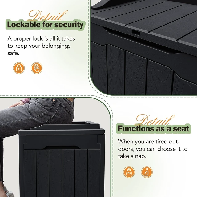 Alt view image 4 of 5 - 31 Gallon All-Weather Resin Deck Box for Patio Furniture, Outdoor Toys & Garden Tools, Black
