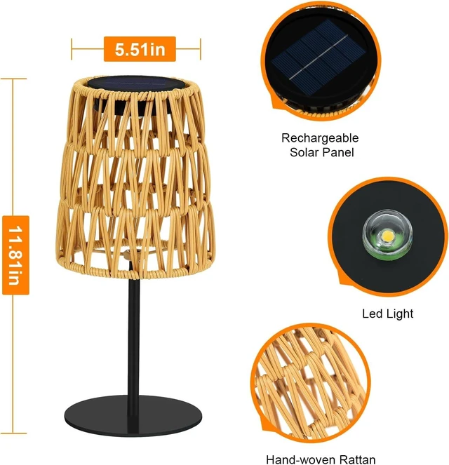 Alt view image 2 of 7 - 2pcs Rechargeable LED Solar Table Lamp Outdoor Waterproof Cordless Rattan Lantern for Garden, Yard, Balcony, Patio, Gift for Women Mother's Days