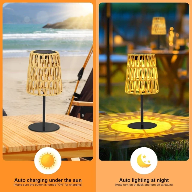 Alt view image 3 of 7 - 2pcs Rechargeable LED Solar Table Lamp Outdoor Waterproof Cordless Rattan Lantern for Garden, Yard, Balcony, Patio, Gift for Women Mother's Days
