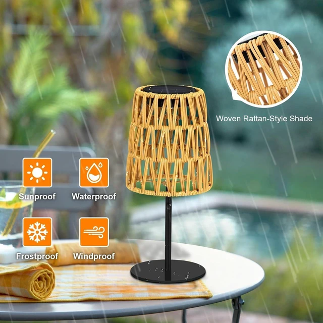 Alt view image 4 of 7 - 2pcs Rechargeable LED Solar Table Lamp Outdoor Waterproof Cordless Rattan Lantern for Garden, Yard, Balcony, Patio, Gift for Women Mother's Days