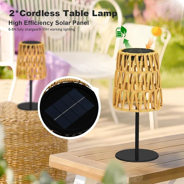 Alt view image 5 of 7 - 2pcs Rechargeable LED Solar Table Lamp Outdoor Waterproof Cordless Rattan Lantern for Garden, Yard, Balcony, Patio, Gift for Women Mother's Days