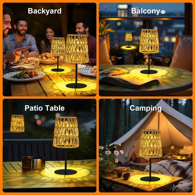 Alt view image 6 of 7 - 2pcs Rechargeable LED Solar Table Lamp Outdoor Waterproof Cordless Rattan Lantern for Garden, Yard, Balcony, Patio, Gift for Women Mother's Days