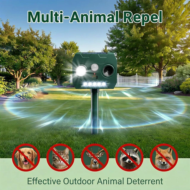 Alt view image 5 of 7 - Solar Cat Repellent Outdoor Motion Activated Humane Deer, Dog, Racoon & Squirrel Deterrent, Waterproof for Garden Yard Farm (Lime Green)