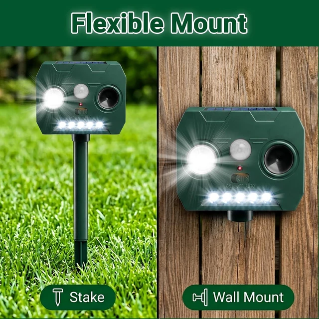 Alt view image 4 of 7 - Solar Cat Repellent Outdoor Motion Activated Humane Deer, Dog, Racoon & Squirrel Deterrent, Waterproof for Garden Yard Farm (Lime Green)