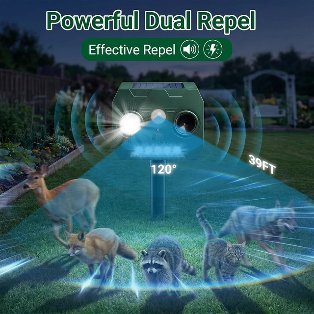 Alt view image 6 of 7 - Solar Cat Repellent Outdoor Motion Activated Humane Deer, Dog, Racoon & Squirrel Deterrent, Waterproof for Garden Yard Farm (Lime Green)