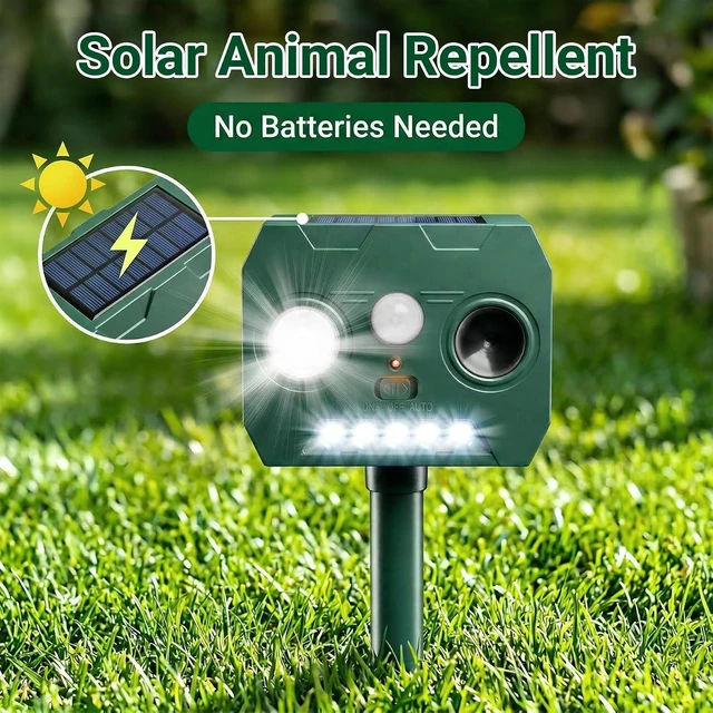 Alt view image 7 of 7 - Solar Cat Repellent Outdoor Motion Activated Humane Deer, Dog, Racoon & Squirrel Deterrent, Waterproof for Garden Yard Farm (Lime Green)
