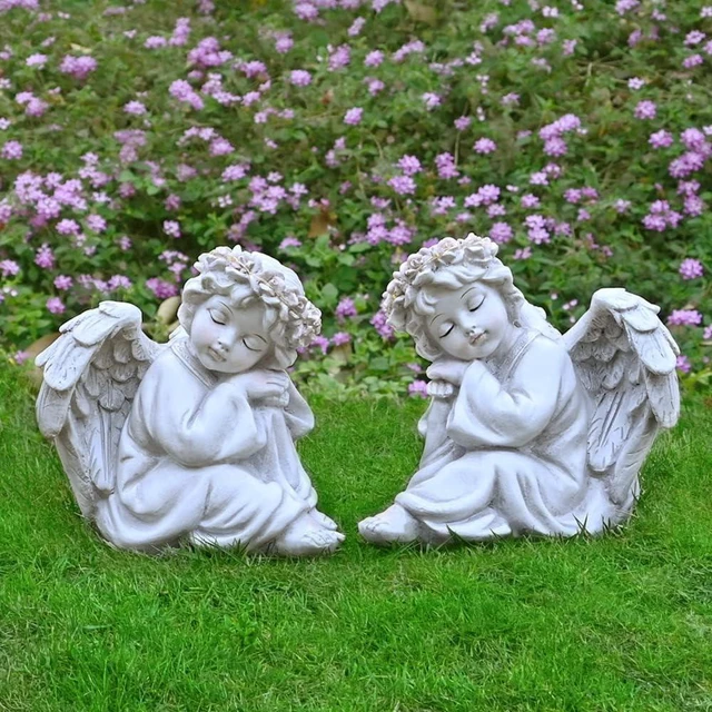 Alt view image 2 of 6 - Garden Angel Statue Outdoor Decor with Solar Light