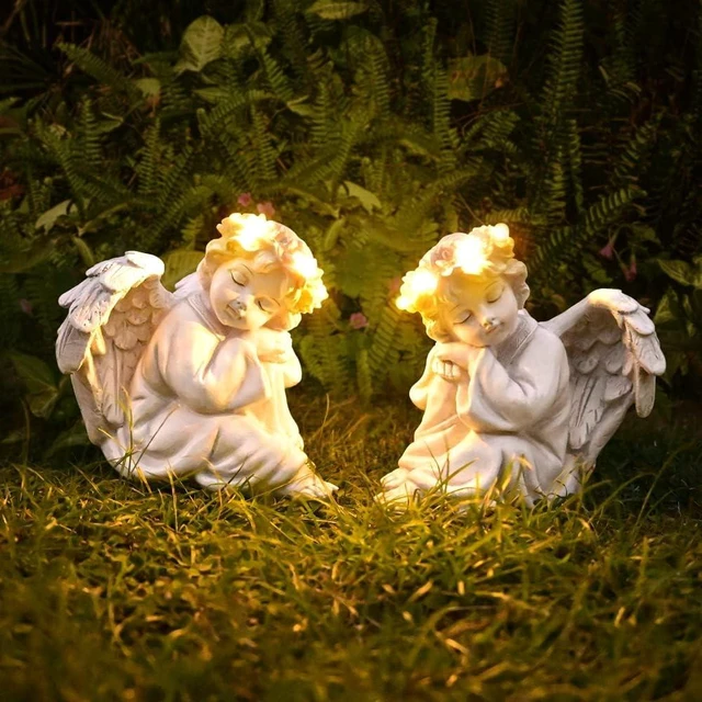 Alt view image 3 of 6 - Garden Angel Statue Outdoor Decor with Solar Light