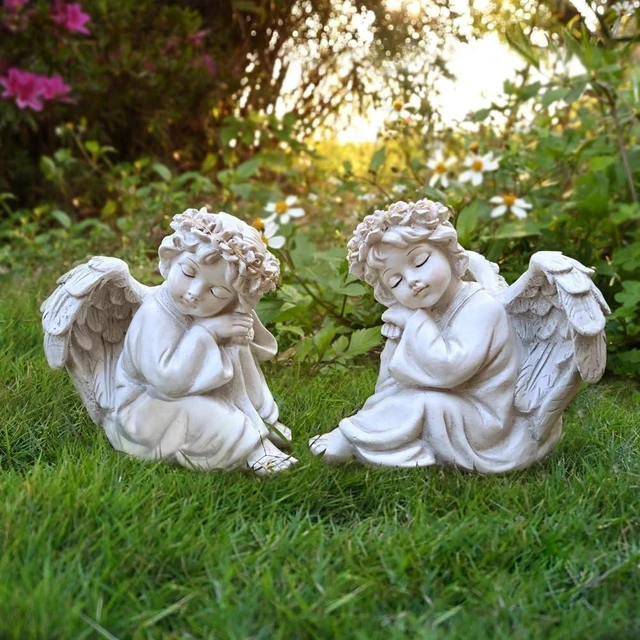 Alt view image 4 of 6 - Garden Angel Statue Outdoor Decor with Solar Light