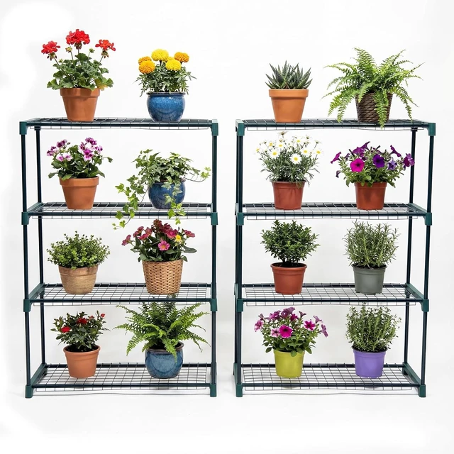 Main image of 4-Tier Steel Garden Greenhouse Staging Shelving Plant Stand & Garage Storage Rack, 2 Pack