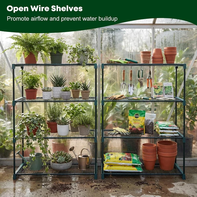 Alt view image 3 of 7 - 4-Tier Steel Garden Greenhouse Staging Shelving Plant Stand & Garage Storage Rack, 2 Pack