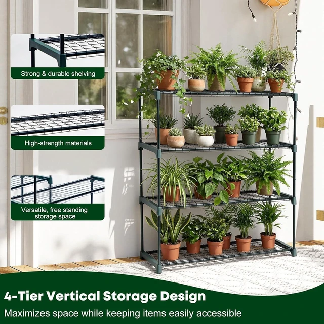 Alt view image 4 of 7 - 4-Tier Steel Garden Greenhouse Staging Shelving Plant Stand & Garage Storage Rack, 2 Pack