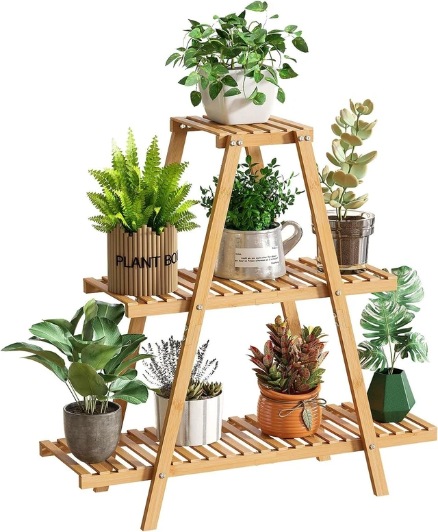 Main image of 3-Tier Bamboo Plant Stand Indoor Outdoor Ladder Flower Holder Rack for Living Room, Balcony, Garden, Patio Boho Decor (Natural)